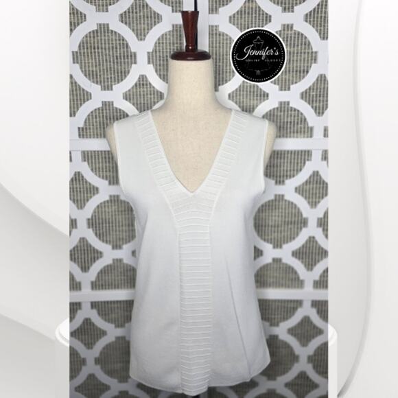 Cable & Gauge White V-Neck Sleeveless Sweater Top Size Large - Picture 1 of 8